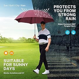 Gonex 68 Inch Extra Large Golf Umbrella, Automatic Open Travel Rain Umbrella with Windproof Water Resistant Double Canopy, Oversize Vented Umbrellas for 2-3 Men and UV Protection, Wine