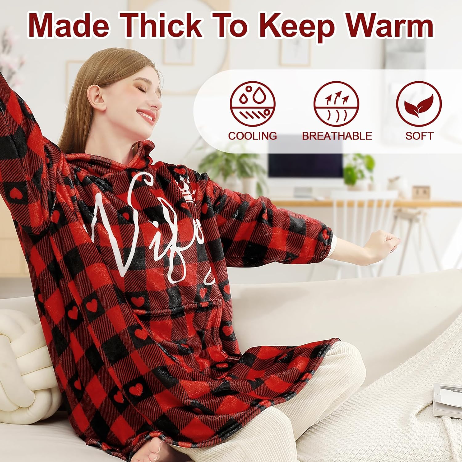 Wearable Blanket Hoodie for Women, Wife Gifts from Husband, Gift for Women for Anniversary Christmas Valentines Mothers Day - Image 5