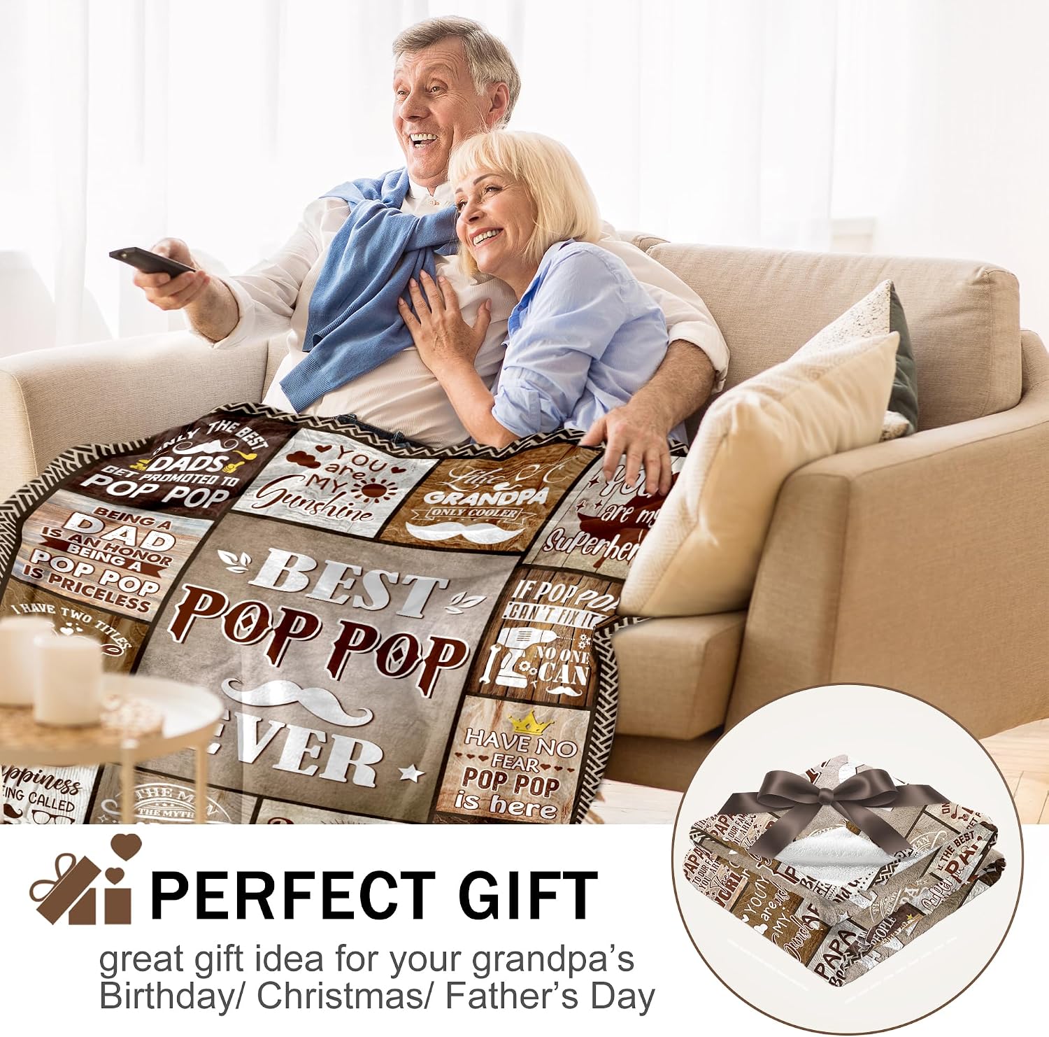 Pop Pop Gifts Throw Blanket 60"x50" – Best Grandfather Ever Blanket from Grandkids, Birthday, Christmas for Grandpa