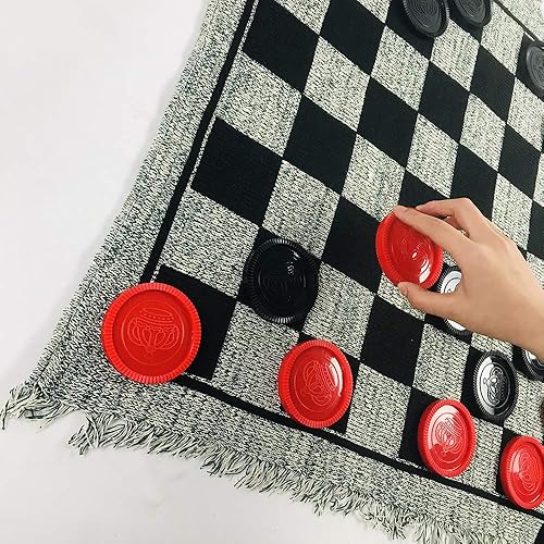 Miniatura 6 de Yuanhe Juego de damas Gaint - Juego de damas grandes 3 en 1, incluyendo Tic Tac Toe con alfombra reversible, juegos de patio para interiores y