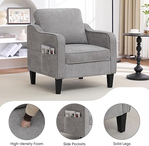 Miniatura 4 de Silla decorativa para sala de estar, silla de lectura moderna de mediados de siglo para dormitorio, sillón tapizado con bolsillos laterales, cómodo