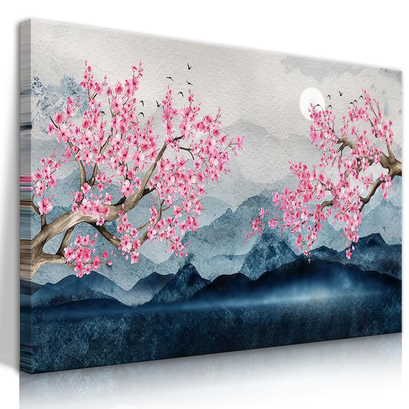 HDXUFJQ Pink Cherry Blossom Wall Art Japanese Canvas Wall Decor Cherry ...