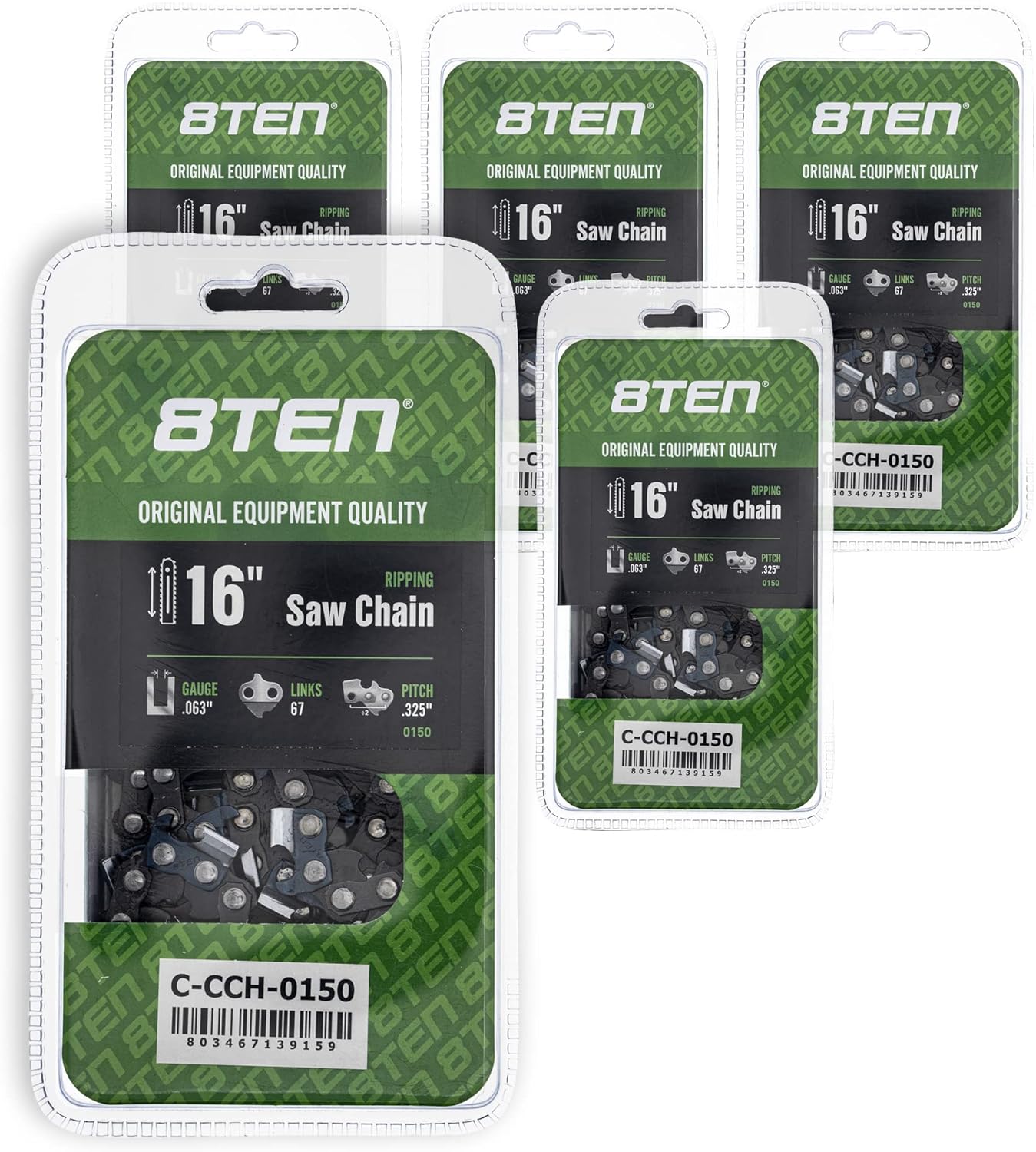 8TEN Ripping Chainsaw Chain 16 Inch .063 .325 67DL for Stihl 024 028 MS 261 290 361 390 3639 005 0067 (4 Pack)