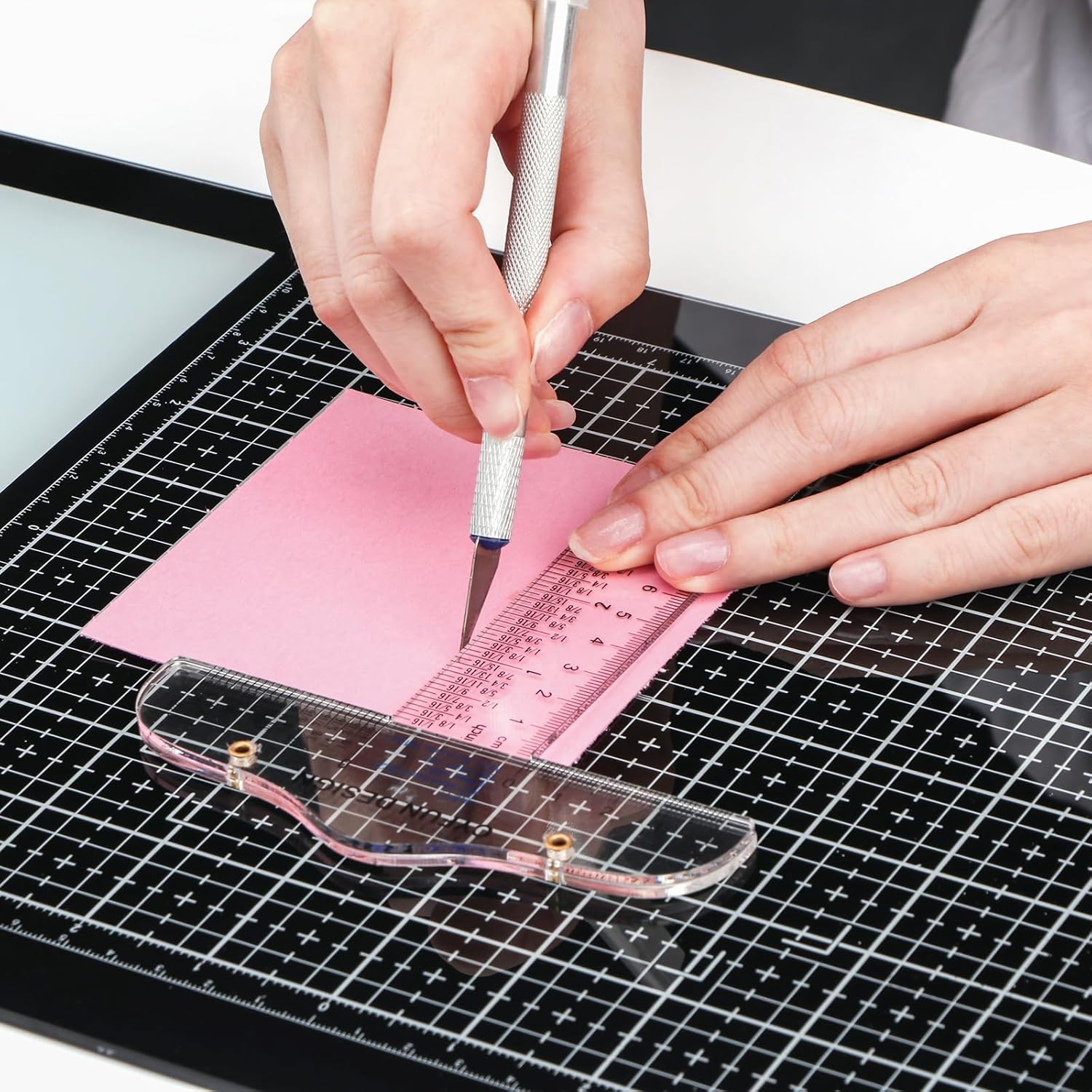 9Pcs/SetMagnetic Glass Craft Mat Set; 15.75"x10.24"Heat Resistant Glass Media Cutting Mat W/MagnetsGridlines and measurements; for Cutting, Stamping, Mixed Media, Heat Embossing and Hot Glue Projects