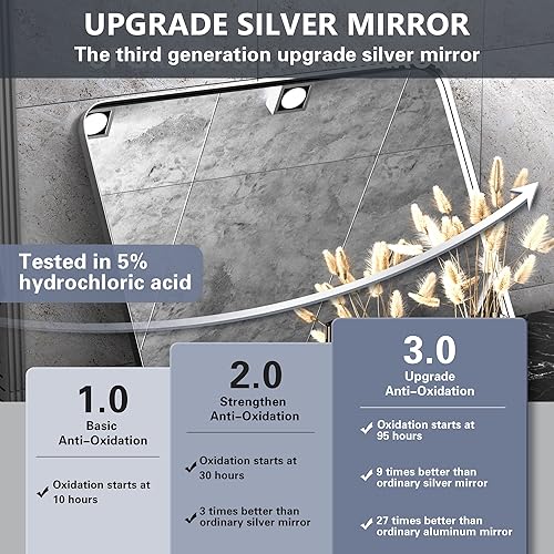 Miniatura 9 de PAIHOME Espejo de baño marrón cepillado de 22 x 30 pulgadas para pared, espejo de baño con marco de acero inoxidable 304, espejo rectangular de