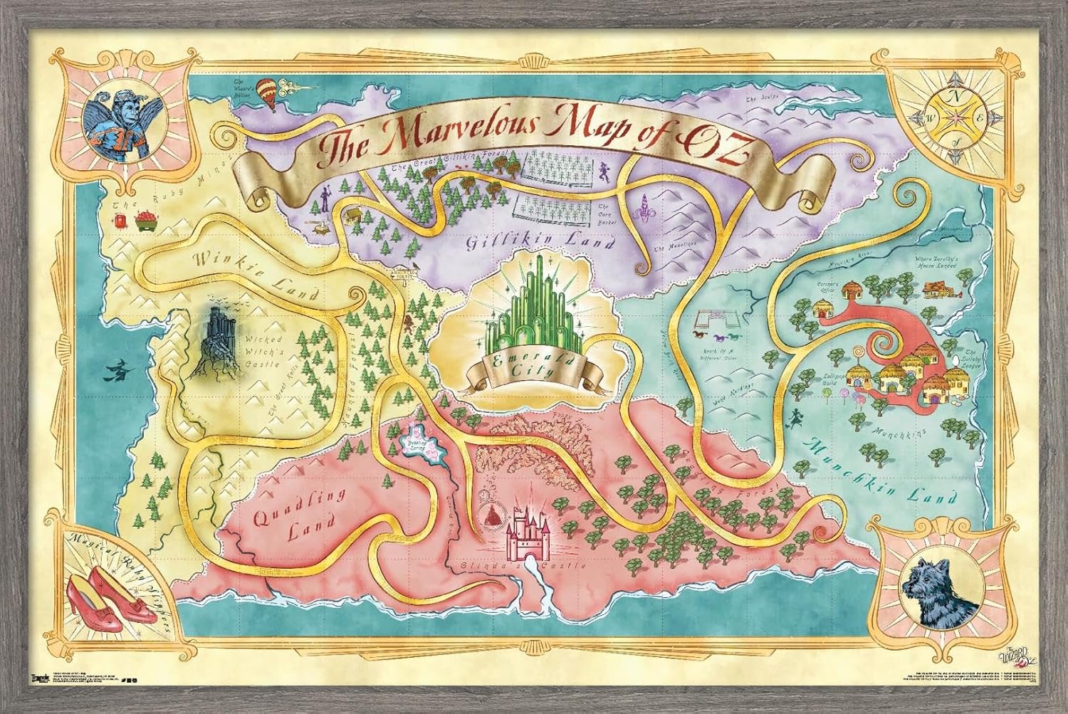 Trends International The Wizard Of Oz - Map Wall Poster, 34L x 22.4W, Barnwood Framed Version