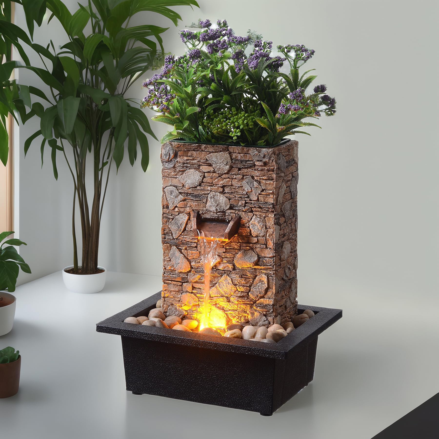 Kalona Tabletop Waterfall Fountain, Zen Fountain for Home Office Decor with LED Lights, Relaxing Indoor Water Feature with Realistic Stone Look for Meditation(23111)