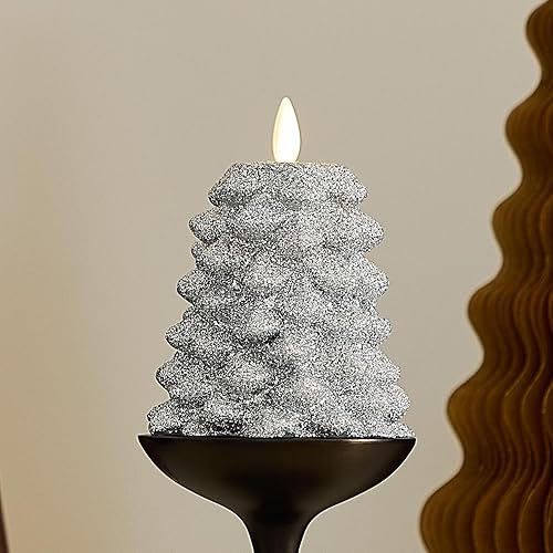 Luminara Vela sin llama con purpurina North Tree (plata, 3.3" x 4.3")