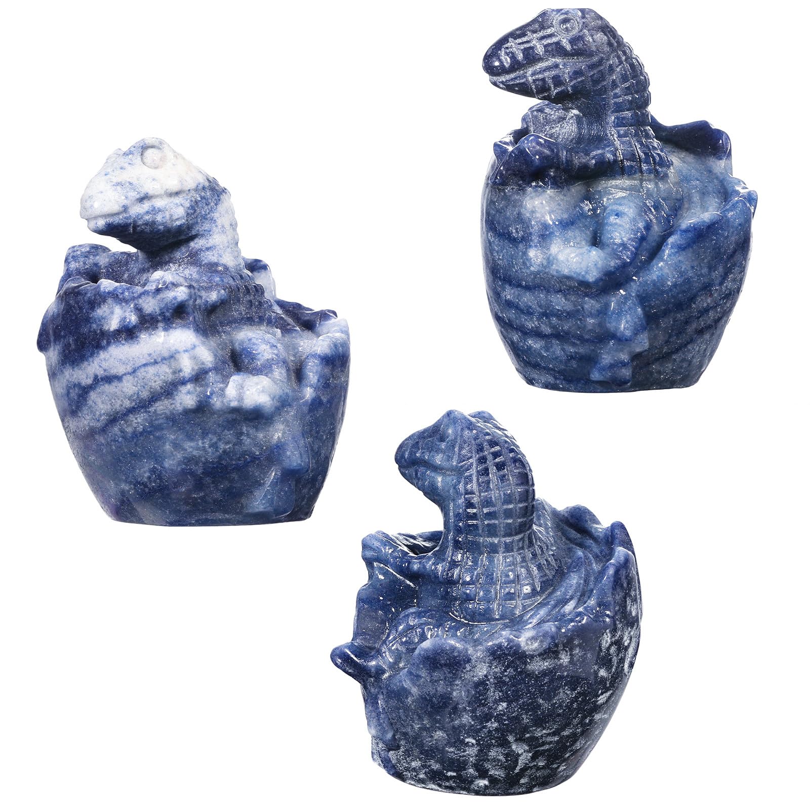 Nupuyai 2.5" Blue Aventurine Crystal Stone Hatching Dinosaur Egg Statue - Image 4