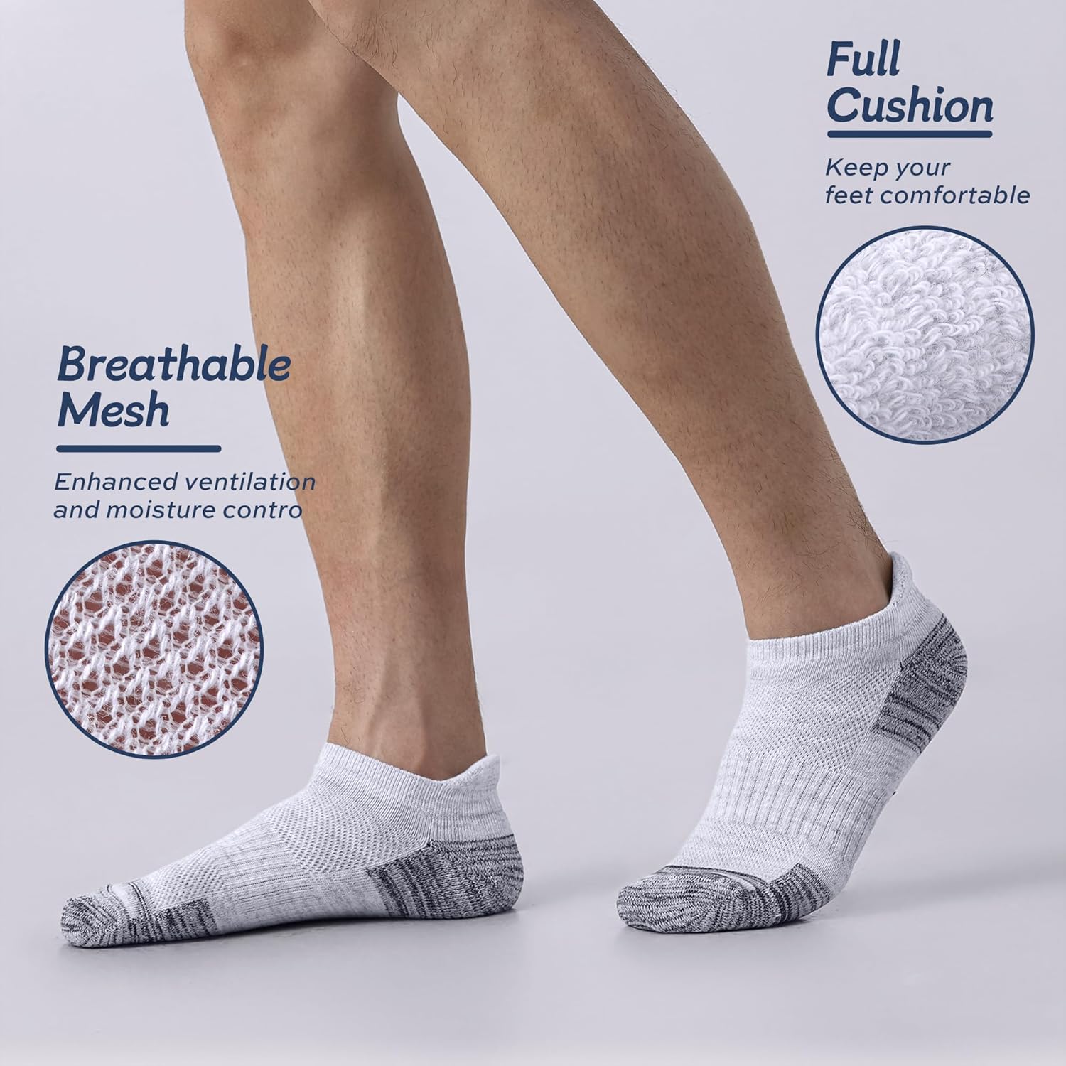 Mens Socks Ankle Running Athletic Low Cut Cushioned Moisture Wicking Short Socks for Men 5 Pairs - Image 3