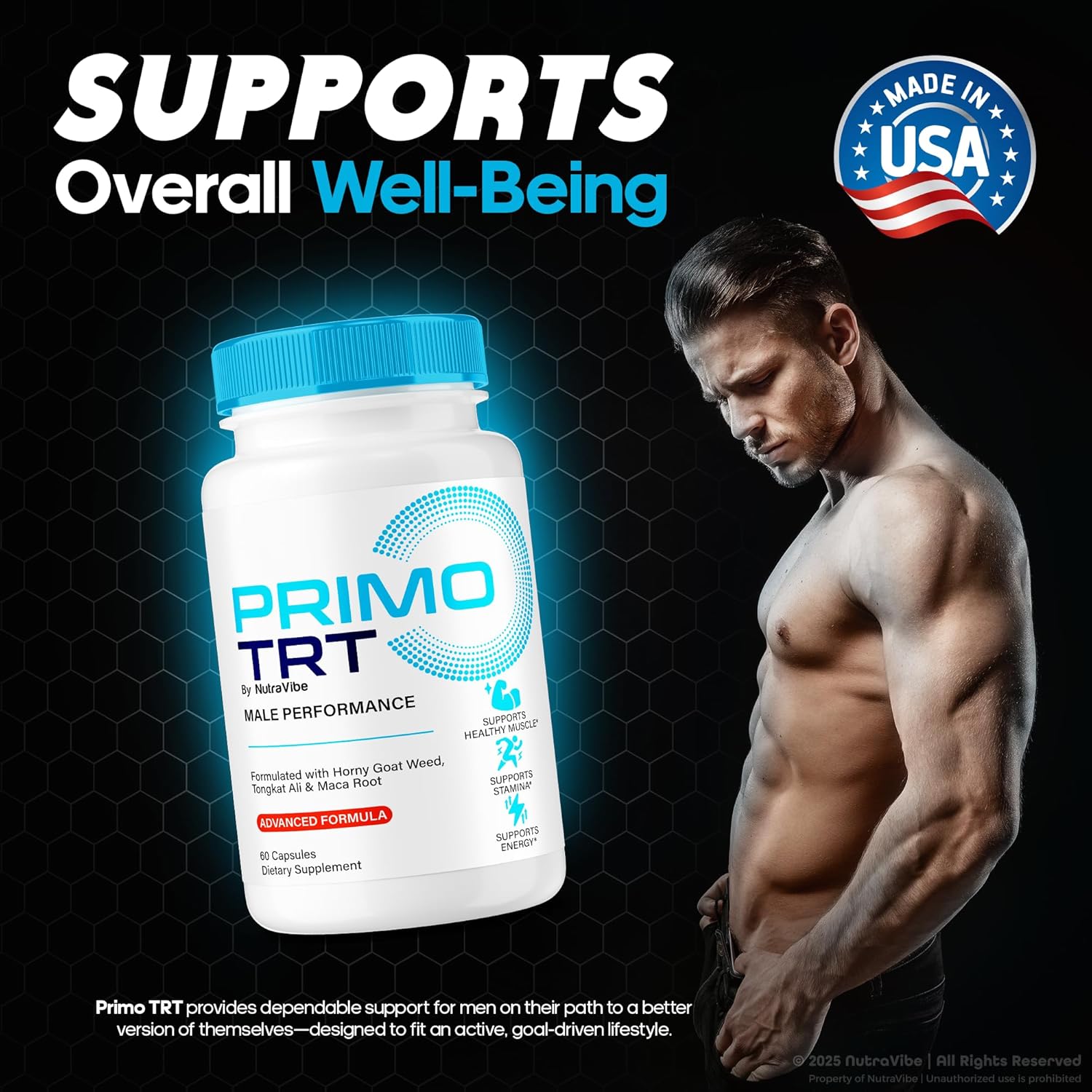 Primo TRT Pills – PrimoTRT ME Premium Support Formula with a Clean, Natural Blend for Energy, Performance and Stamina | Just 2 Easy-to-Swallow Capsules a Day (60 Capsules)