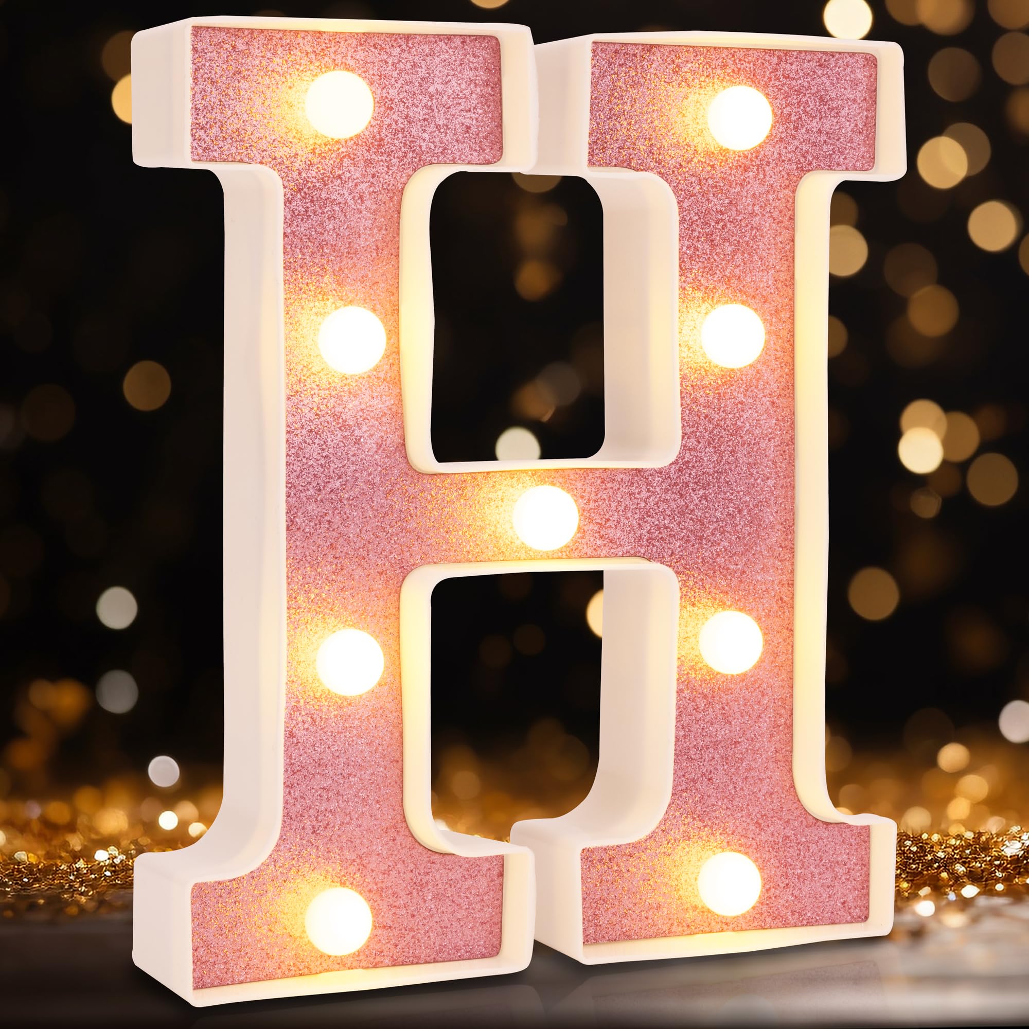 Small Led Marquee Letters, Light Up Letters, 8.58 Inch Led Letter Lights, Battery Powered Lighted Sign for Table, Party, Birthday, Christmas Decor (Pink Glitter, Letter H) — image 1