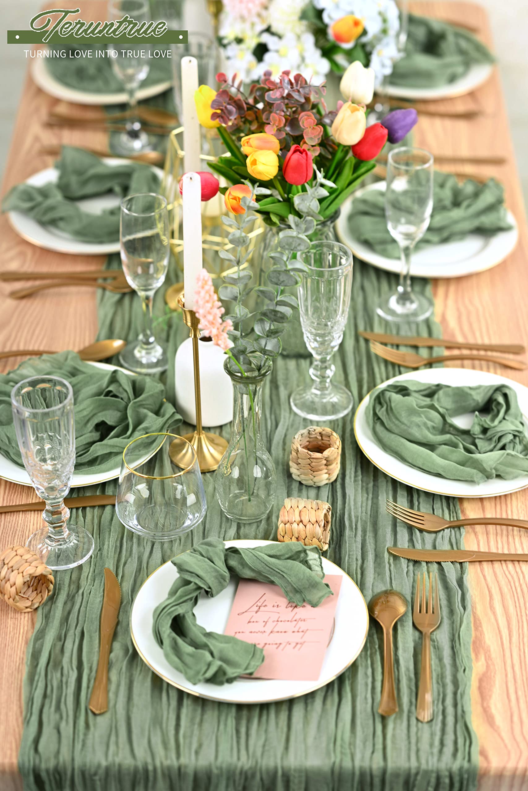 84 Paquetes Servilletas de Gasa Verde Salvia, 50x50 cm, Lavables, Estilo Boho, para Cena, Bodas, Baby Shower, Cumpleaños