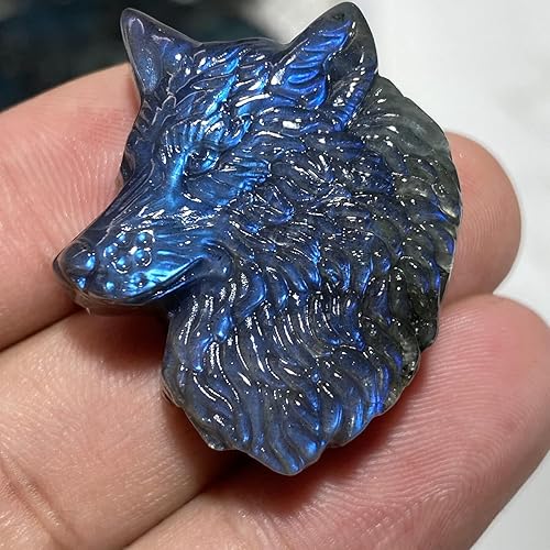 Miniatura 3 de TEAMWILL Cristal de labradorita natural de cuarzo tallado a mano cabeza de lobo Reiki cristal curativo magnífico escultura de piedra estatua estatua