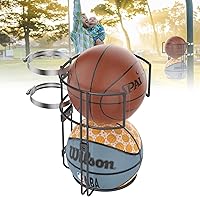 POOWEE Outdoor Basketball Holder - Sturdy Metal Pole Mount & Wall Rack for 2 Balls, Rust-Proof Storage for Basketball, Soccer, Volleyball