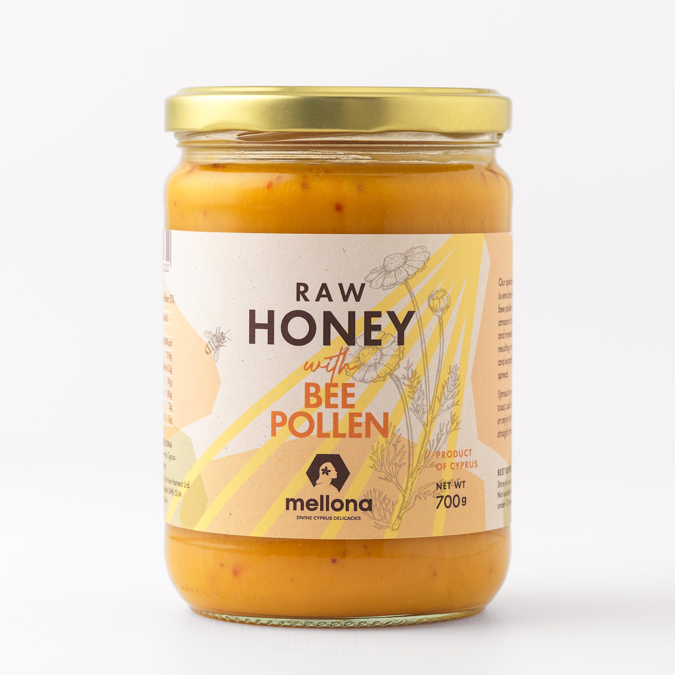100% Raw Honey Unfiltered with Bee Pollen - Natural Honey Raw Unprocessed, Unheated & Unfiltered, No Artificial Additives, Pure Superfood 700 Gram