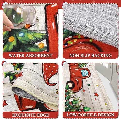 Miniatura 3 de Pauwer Juego de 3 alfombras de cocina de Navidad, tapetes de cocina de árbol de Navidad, alfombras y tapetes de cocina de granja, antideslizantes,