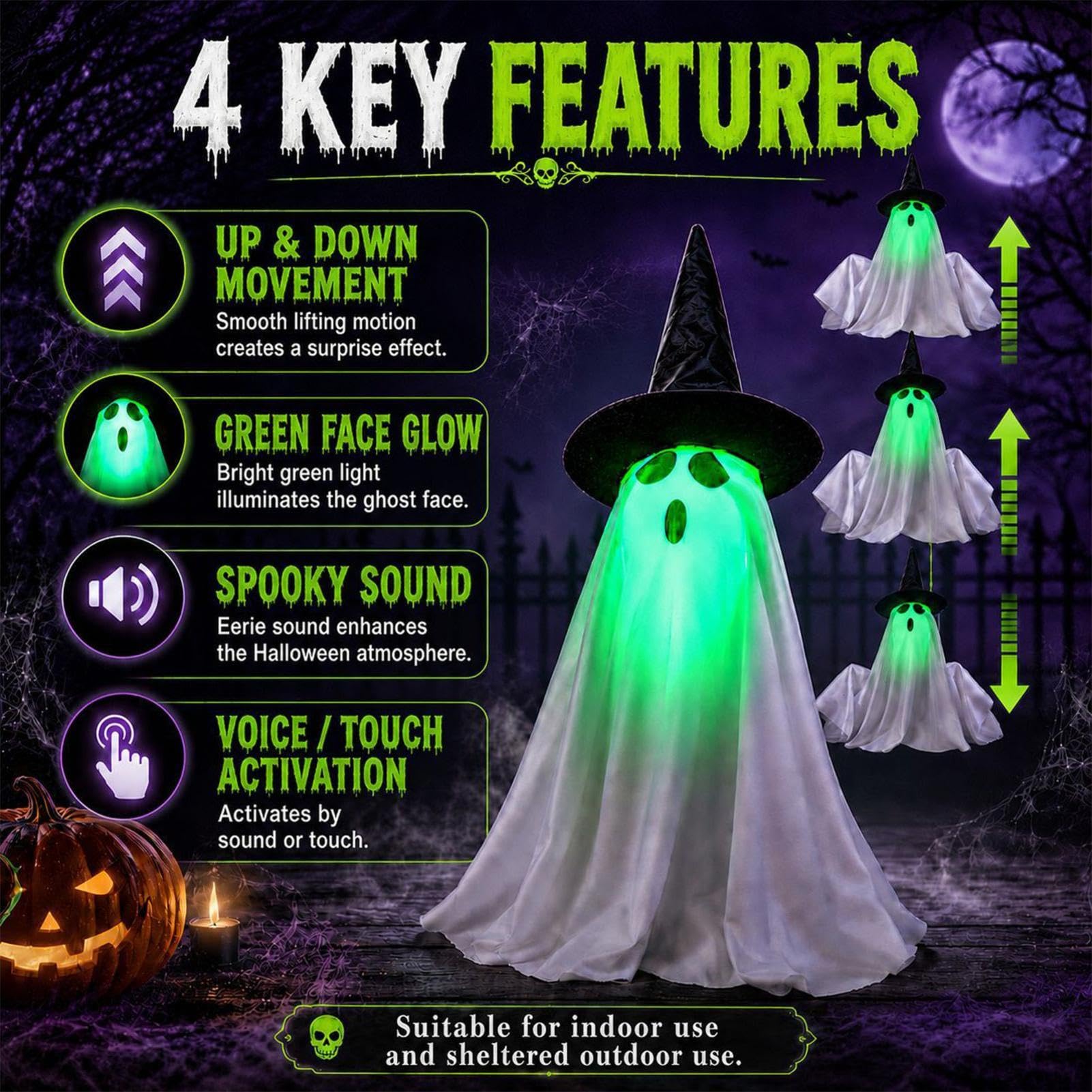 Dekoracja Halloween duch urocza świecąca statuetka dekoracja