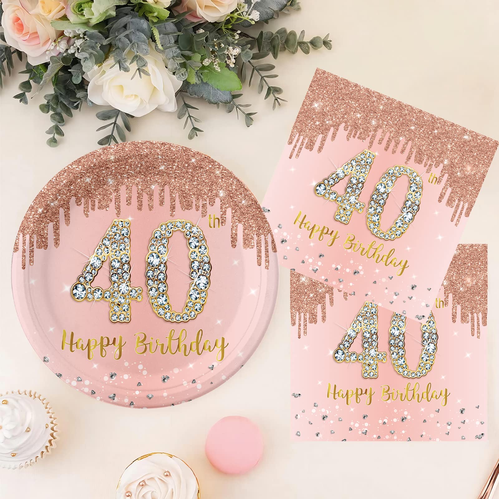 Set Stoviglie 40° Compleanno – 37 Pezzi In Argento E Oro Con Tovaglia E Tovaglioli