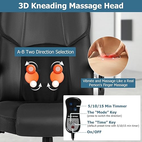 Miniatura 7 de COSTWAY Silla ejecutiva de oficina de masaje 3D, silla de escritorio de piel sintética con reposacabezas ajustable y soporte lumbar, silla de