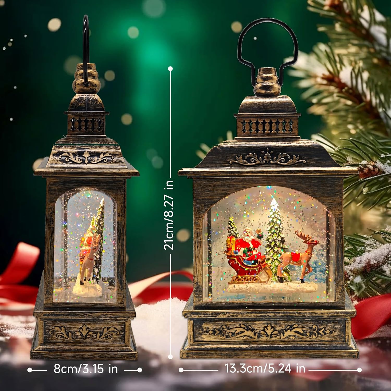 Christmas Snow Globes Lantern Lighted Water Glittering,with Santa Claus Projection/6H Timer/Music,Christmas Decorations Indoor-USB/Battery Operated-Gifts for Kids Adults-with Snow Scene Background - Image 5