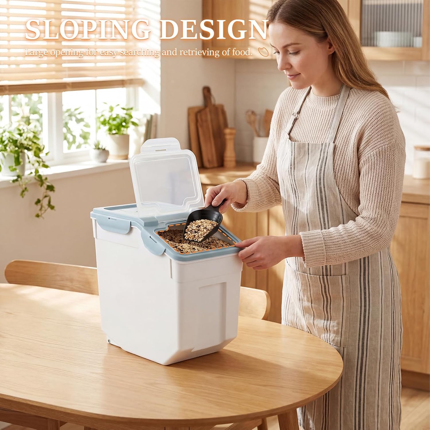 Ingredient Storage Bin, 2 Pcs Rice Storage Container with Seal Locking Lid & Wheels, 55 lbs Dog Pet Food Storage Container with Measuring Cup for Sugar Cereal Dry Food