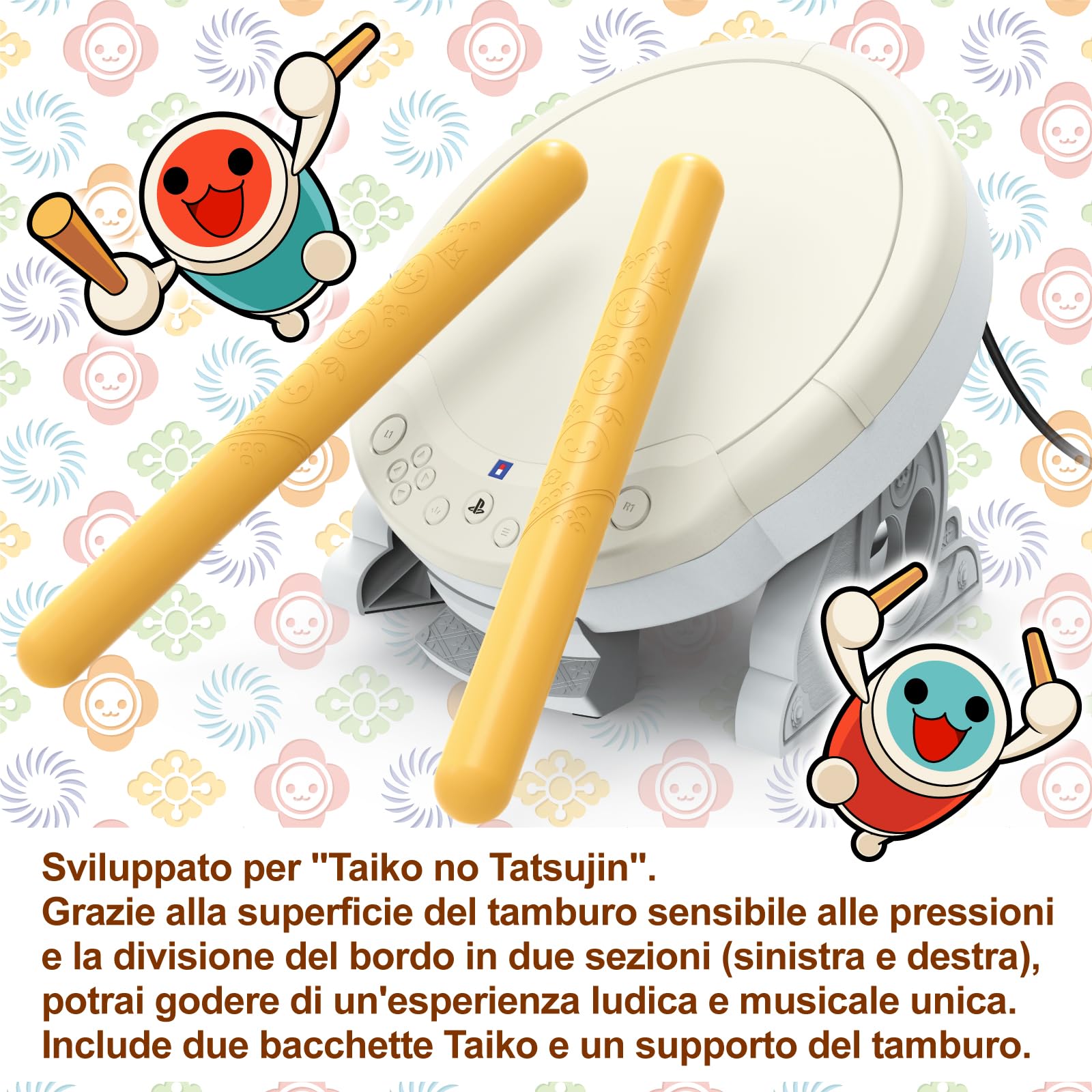 HORI Controller Tamburo Taiko No Tatsujin per PlayStation 5, PlayStation 4 e Windows 11/10 - Licenza Ufficiale Sony e Bandai Namco