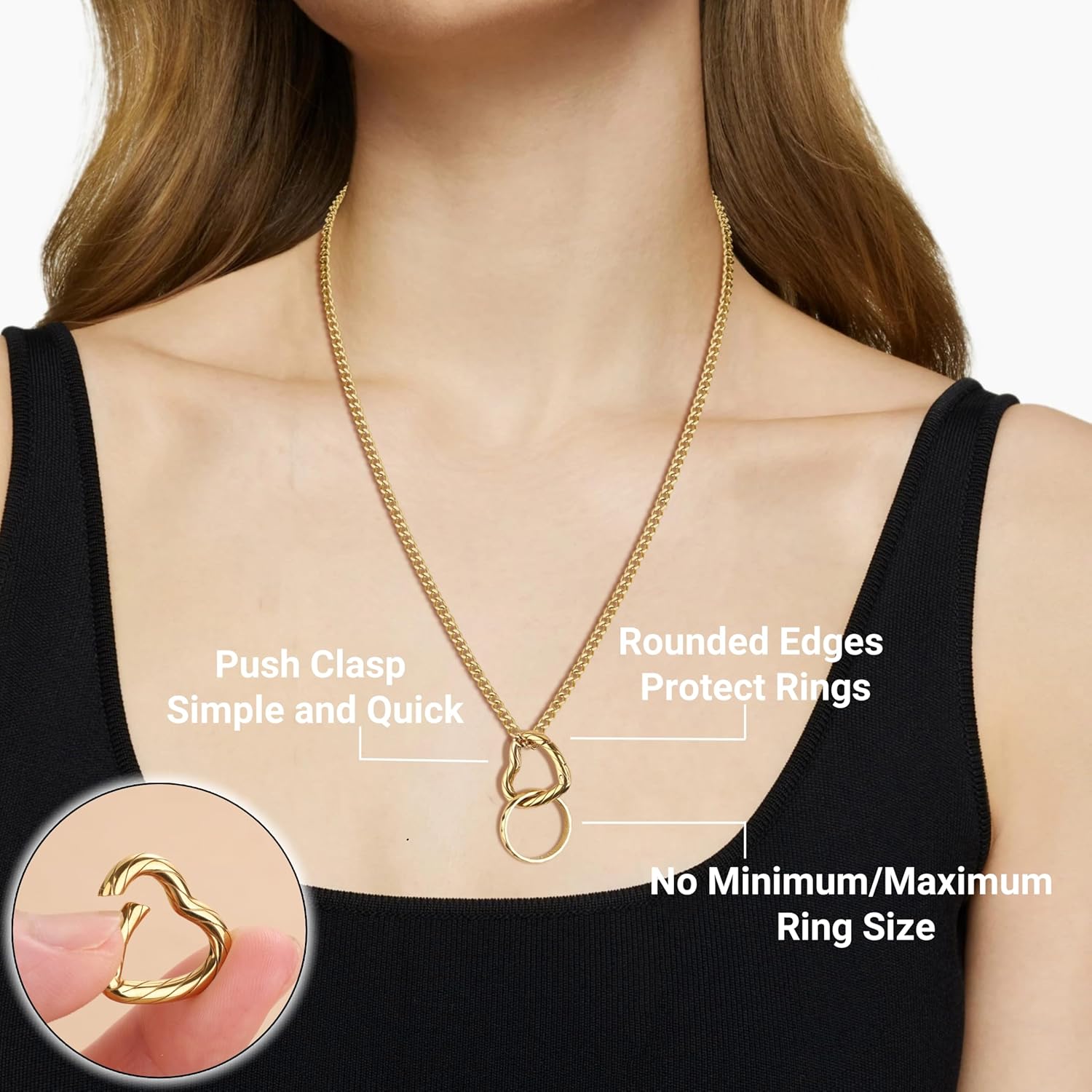 GAVU Stainless Steel Ring Holder Necklace for Women, Women’s Heart Pendant Ring Keeper Necklace 16"/18"/20"