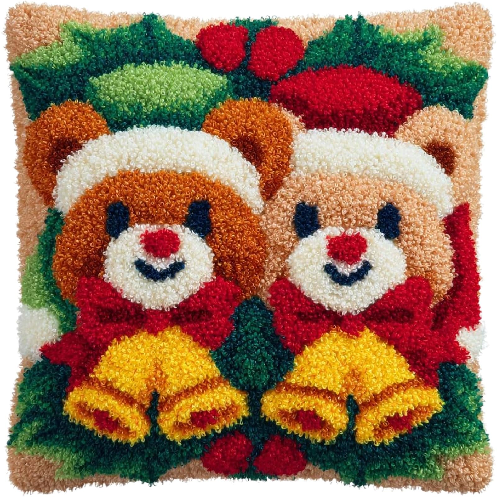 ZUHK Christmas Latch Hook Pillow Kit 43x43cm - DIY Pre-Printed Cushion Cover fit for Adults and Beginners,Xmas, Halloween,Home Sofa Decoration (Christmas)