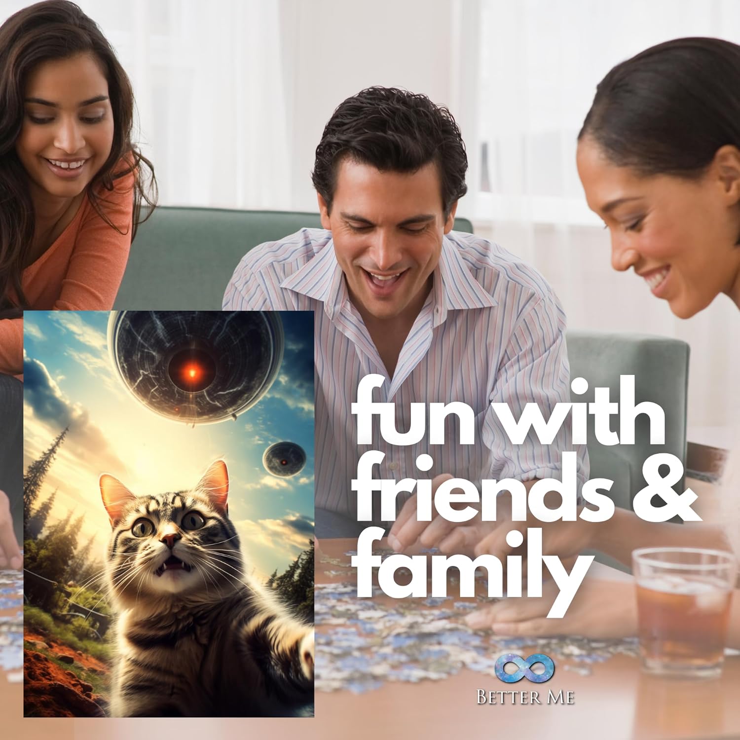 Cat Selfie UFO Alien Spaceship 1000-Piece Jigsaw Puzzle for Adults - Fun for Fans of Felines and Extra Terrestrials (1000 Pieces)