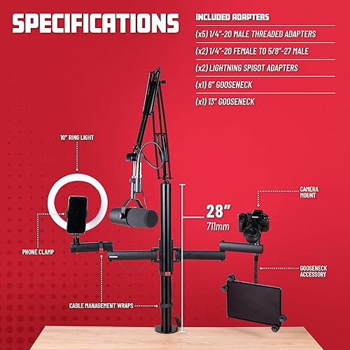 Miniatura 6 de Gator Frameworks Árbol de creación de contenido todo en uno de la serie ID con accesorios de luz, micrófono y cámara, extensiones de accesorios