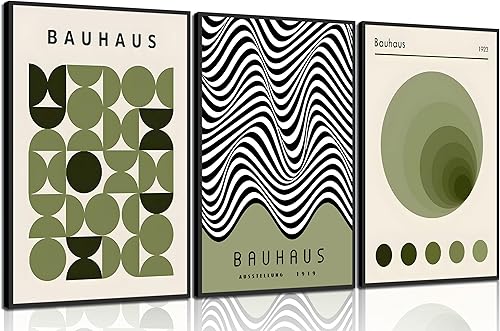 WSTUKVV Bauhaus 1923 - Pósteres de pared modernos de mediados de siglo de Bauhaus 1923, cuadros verdes bohemios abstractos geométricos en lienzo,