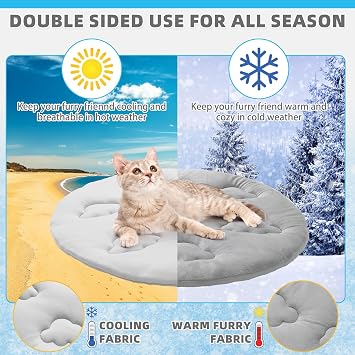 KOOLTAIL Cat Cooling Mat, Upgraded Two Sided Cooling Pad for Dogs Cats Puppy, Soft Summer Pet Sleeping Blanket Kennel to Keeping Cool, Washable Dog Mats for Crate Sofa Bed Outdoor, Round, Grey