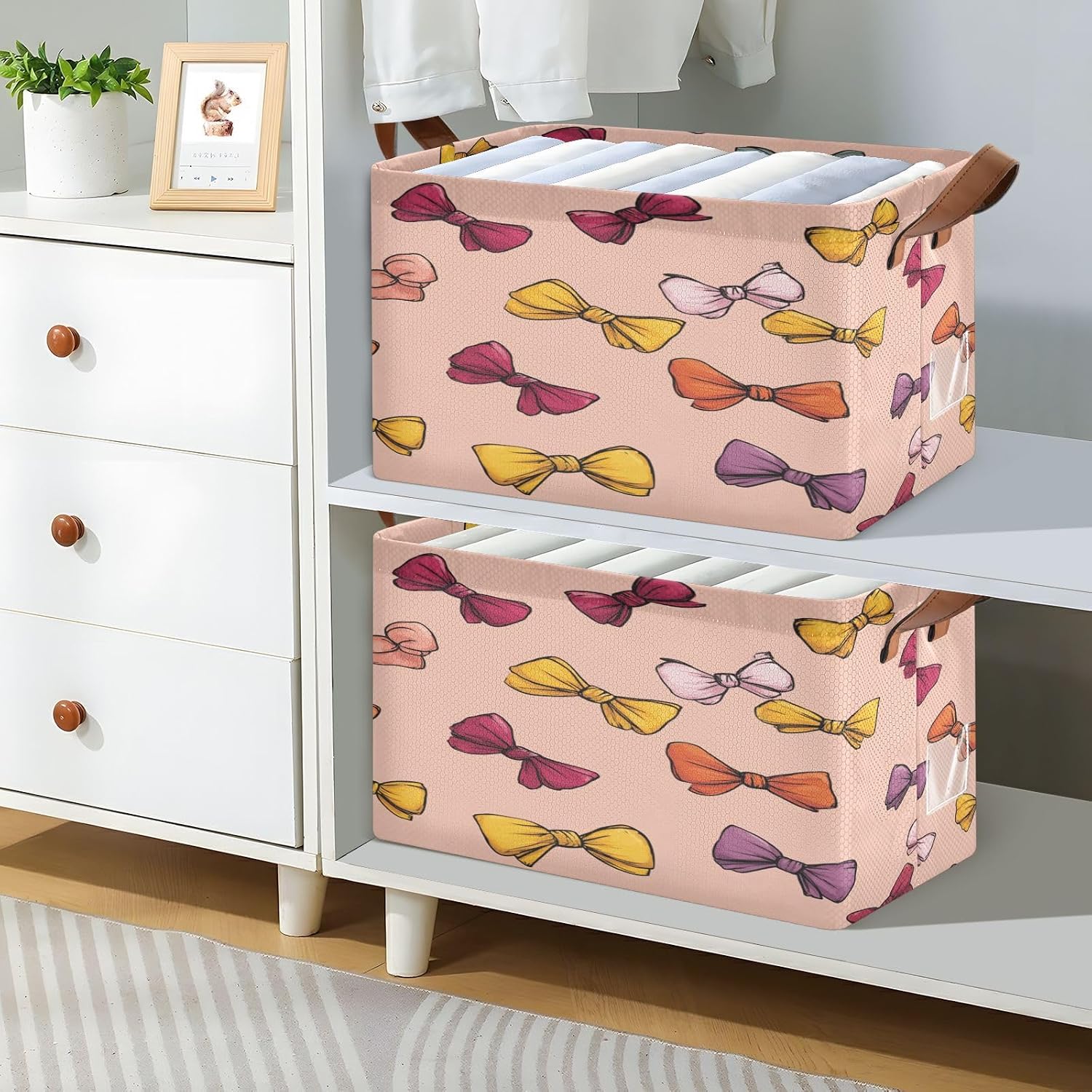 Colorful Bow Tie Pattern Storage Bins Collapsible Storage Basket Box with Handles Organizer for Clothes Shelves Closet Cabinet Home Office, 1PC image 5