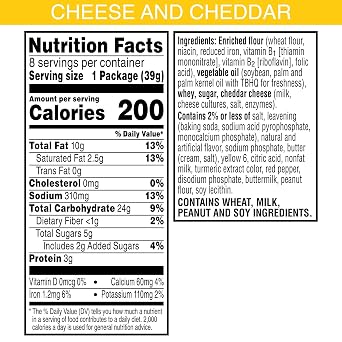 Keebler Sandwich Crackers, Lunch Snacks, Cheese and Cheddar, 11oz Tray (8 Packs)