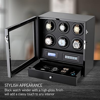 Automatic Watch Winder with LED Light, Storage Drawer and LCD Touchscreen Control