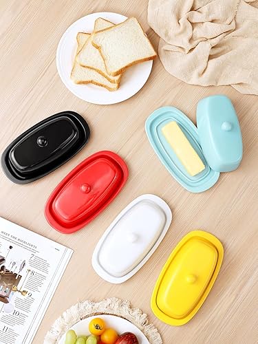 Miniatura 6 de Yedio Mantequillera de cerámica con tapa para refrigerador de encimera, soporte de mantequilla de 8 pulgadas con mango de perilla de cubierta de