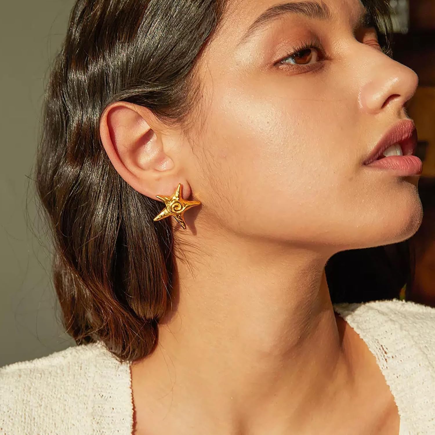 14K Gold Plated Starfish Stud Earrings for Women, Statement Starfish Earrings Summer Beach Jewelry Gifts for Her - Image 2