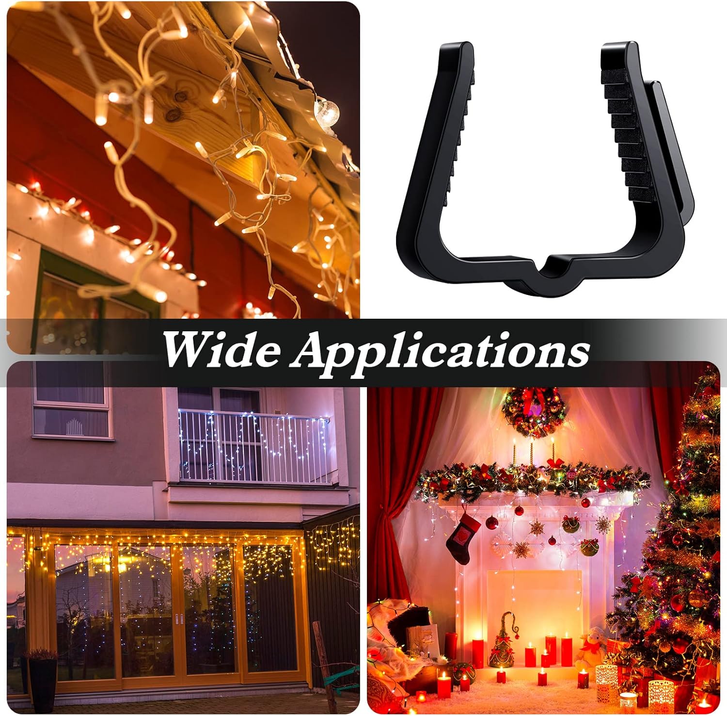 Marsui 200 Pcs Christmas Light Clips Small Outdoor Roof Gutters and Shingles Hooks 1 5/8 Inch Fascia Boards Hanger Plastic Holiday String Light Clips for Xmas Outside Decoration Fence Eave (Black)
