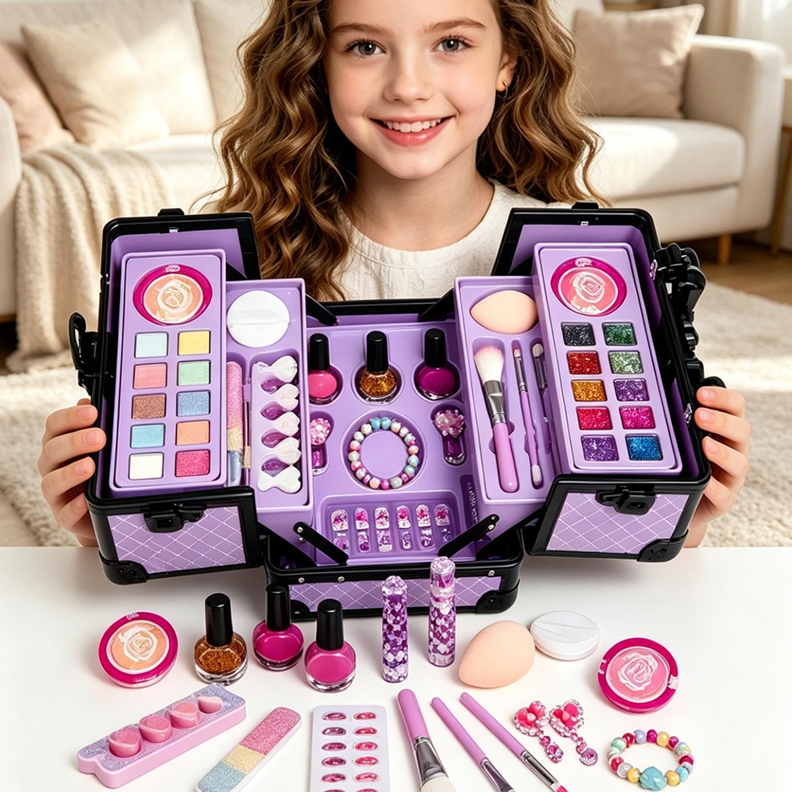 Kit Trucco Per Bambini Set Cosmetici Portatili con Valigetta | Trucco Per Bambini 4 Ai 12 Anni, Feste Di Compleanno, Bellezza E Trucco, Travestimento E Giochi Di Ruolo Party