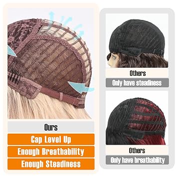 simkaylee Blonde Wigs with Bangs for Women Synthetic 16inch Medium Length Wigs with Dark Root Natural Long Wavy Fringe Bang wig Heat Resistant Hair for Daily Party Use(613 Blonde)