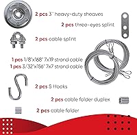 Vista 2 de Kit de repuesto de cables de puerta de garaje, cables galvanizados de aviones de 1/8 pulgadas y 3/32 pulgadas con poleas de 3 pulgadas, juego