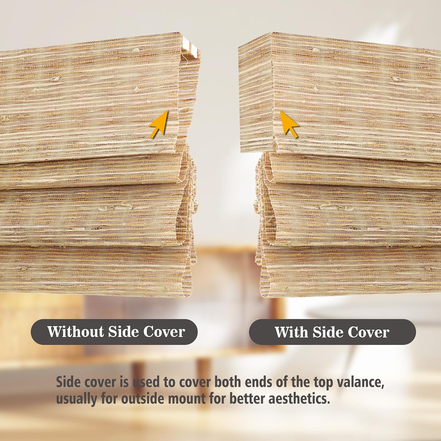 Natural Cordless Bamboo Jute Roman Shade, Customized Woven Wood Ponderosa Roman Window Shade Light Filtering Roman Shade for Kitchen Indoor Windows, Easy to Install