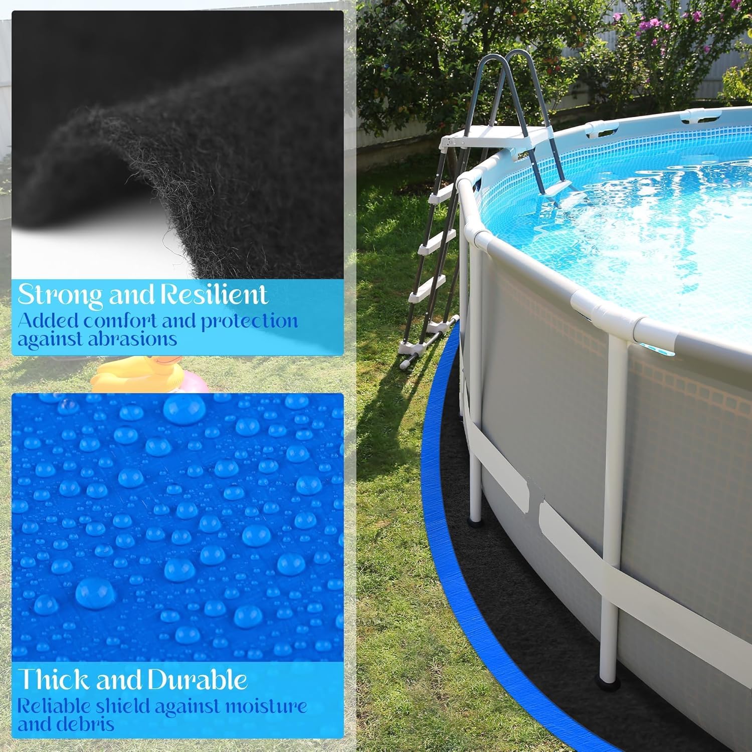 Hahood 2 Pieces 12.5FT Round Pool Liner Pad for Above Ground Swimming Pools Waterproof Swimming Pool Mat and Felt Liner Pad for Puncture Resistant, Extend Liner's Life