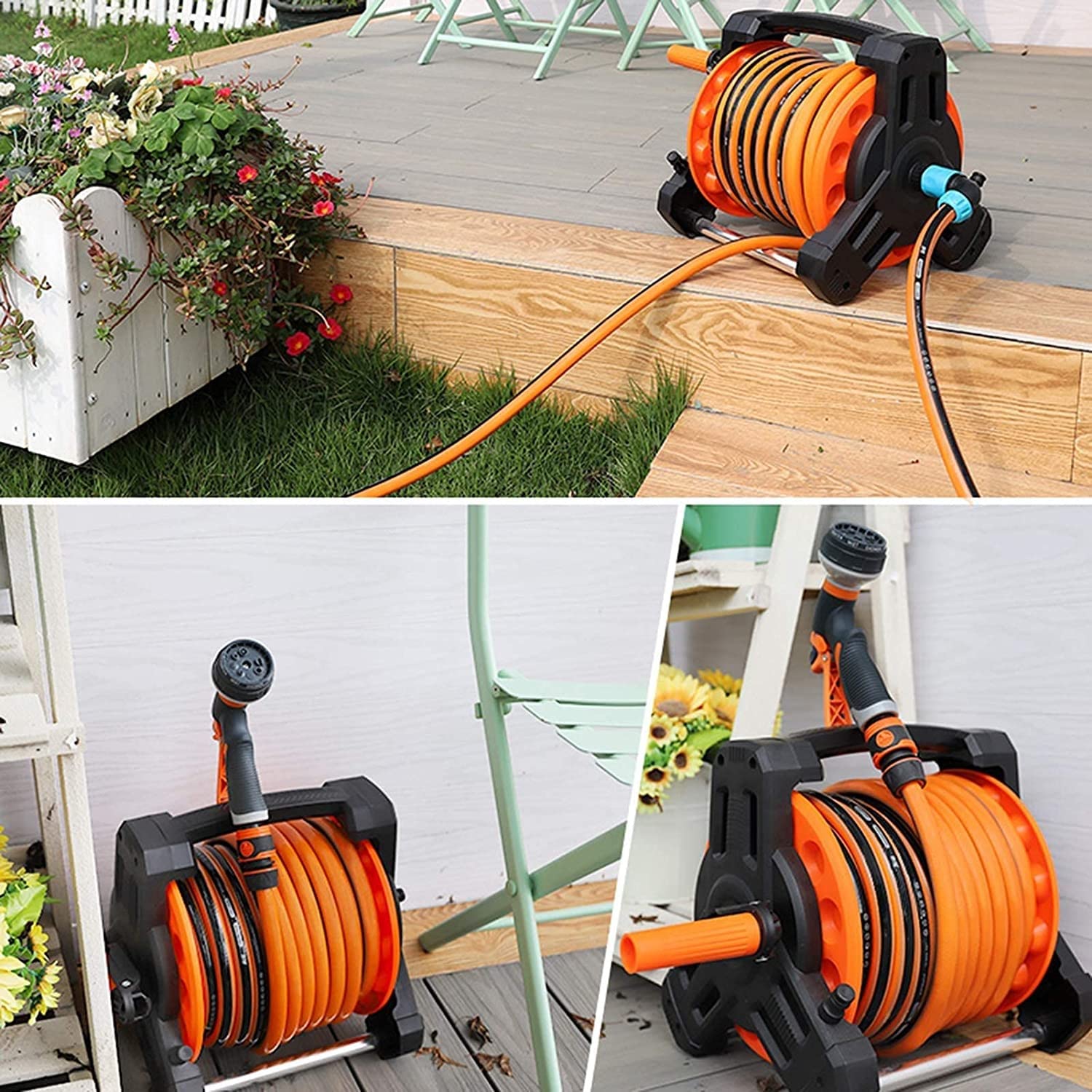 Carrete de Manguera de jardín portátil, Soporte para Manguera, Soporte para Manguera, Herramientas para sacudir, para jardín, césped, Granja, lavadero de Autos (S)