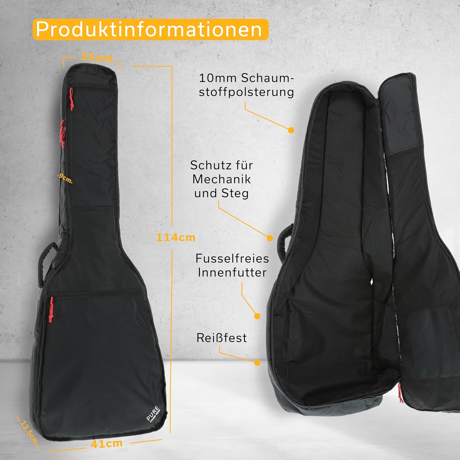 GEWA Guitar Gig-Bag Series 110 acoustic guitar, guitar bag (tear-proof protection, 10 mm foam padding, practical pockets, Cordura 600, adjustable backpack straps), Black