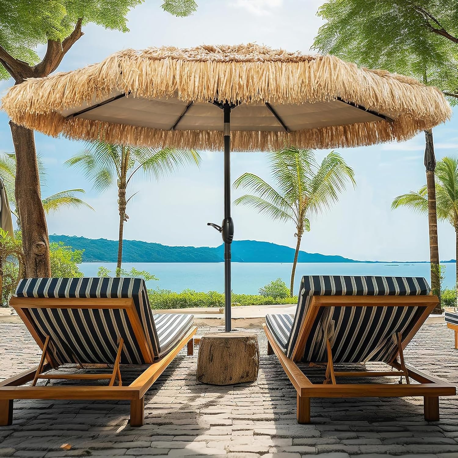 10ft Patio Umbrella Replacement Canopy, Thatched Tiki Umbrella Hawaiian Style Beach Market Umbrella Top, Outdoor Table Umbrella Canopy for 8 Ribs, Canopy Only