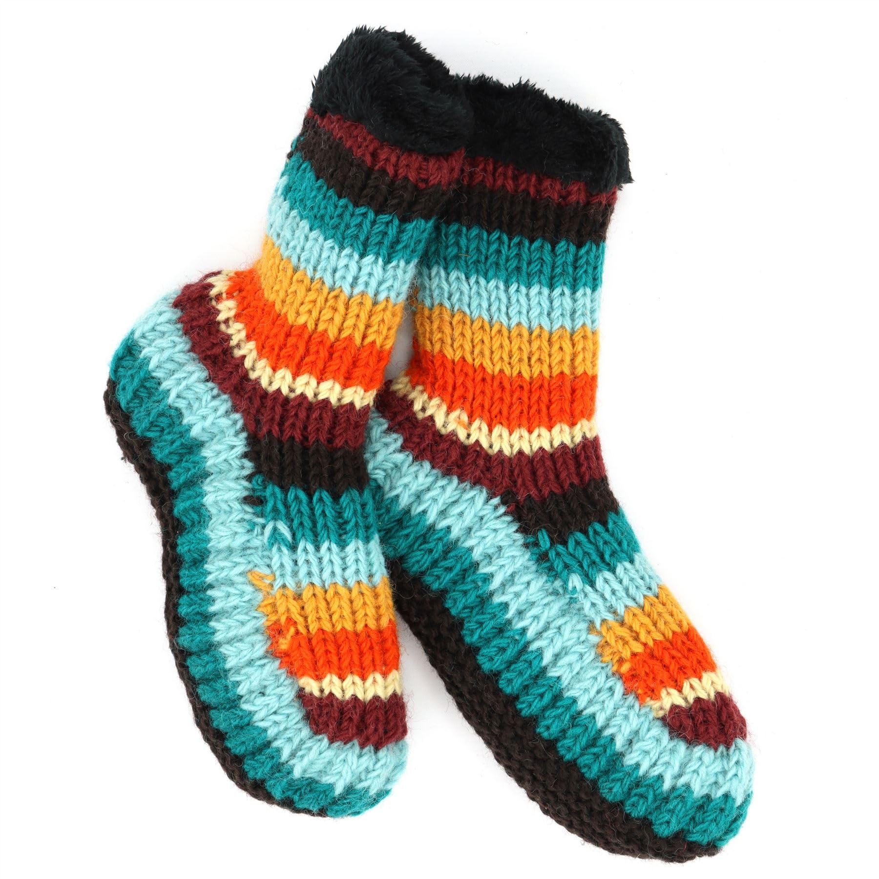 LOUDelephant Hand Knitted Wool Slipper Socks - Stripe Retro D (Large)