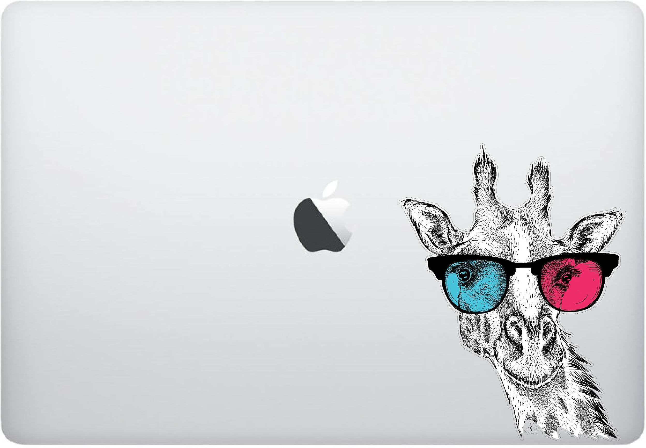 Laptop Sticker - Giraffe with 3D Glasses Funny - Matte Black Skins Stickers