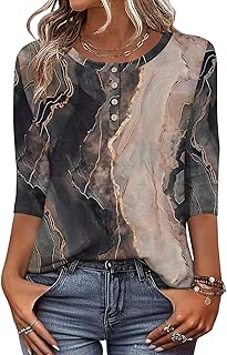 Blusas de manga 3/4 para mujer, cuello redondo, blusas elegantes y casuales de verano, ajuste holgado, ropa de trabajo de negocios